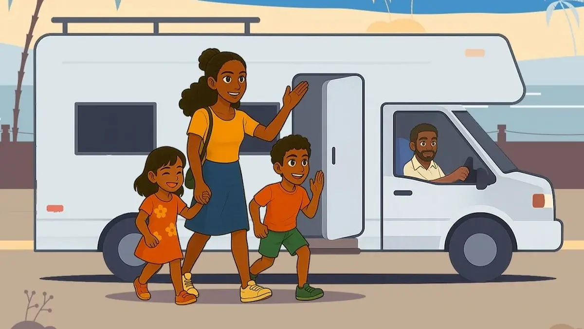 A family by a van in BitLife