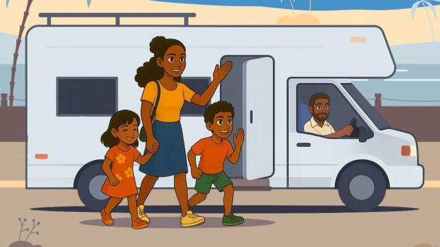 A family by a van in BitLife