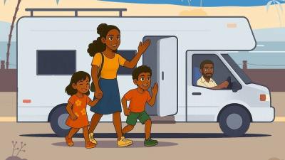 A family by a van in BitLife