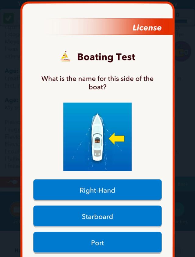 Boating test question in bitlife