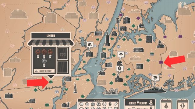 News agency districts on the map, where the player can get scoops, highlighted on a map.