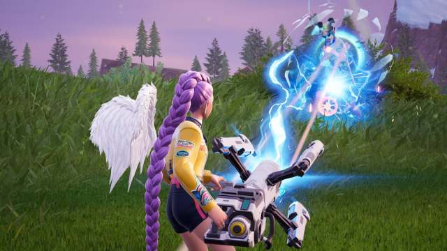 Shooting enemy from below with lightning in fortnite