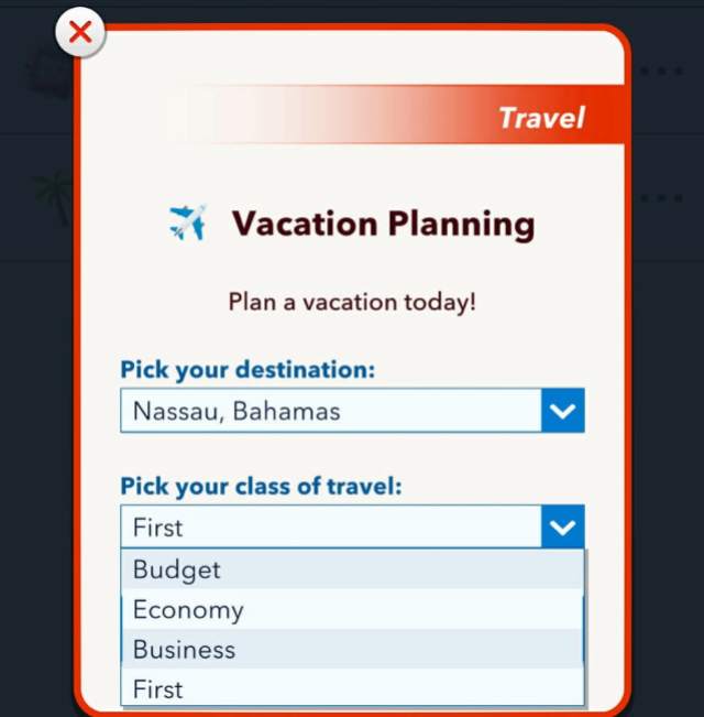 first class vacation planning in bitlife
