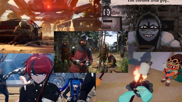 Five different games portrayed by scenes and snapshots from the game.