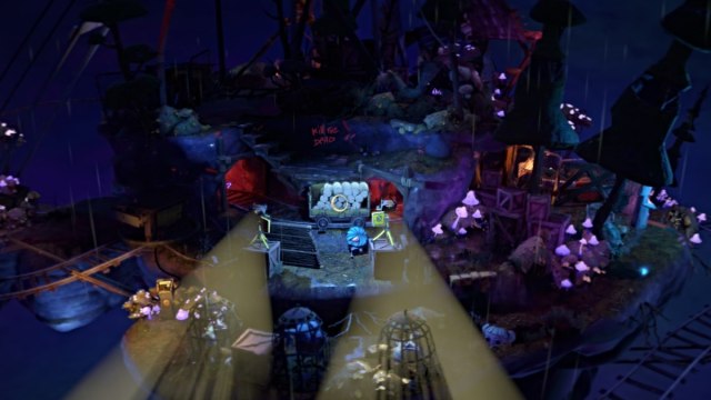 Gloomy grabs a log from a cart in Gloomy Eyes