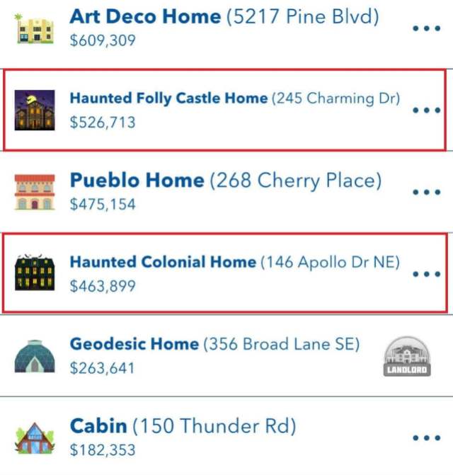 Two haunted houses marked in bitlife