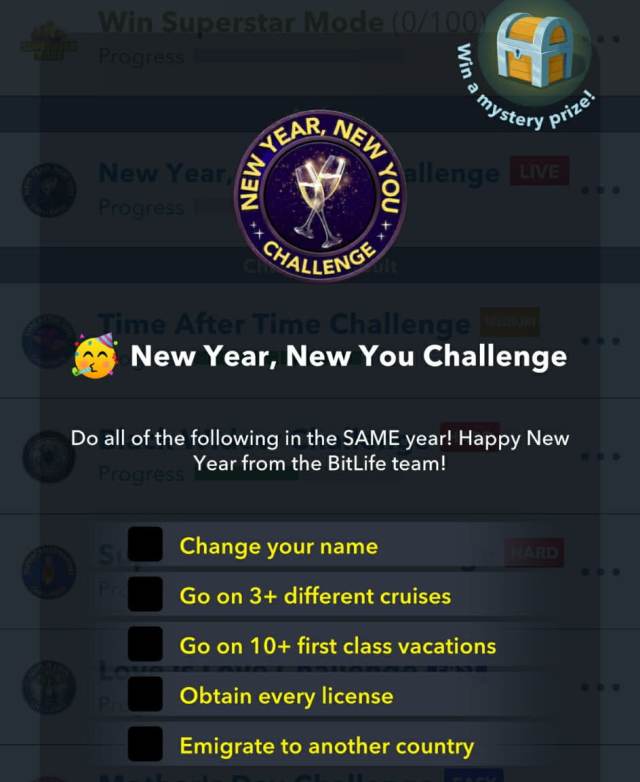 new year, new you challenge in bitlife