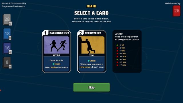 Picking a card at half time in Clutchtime