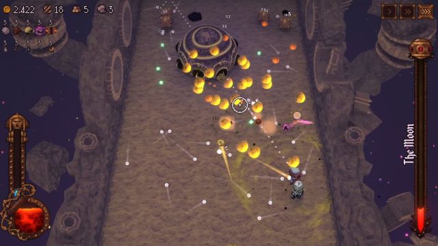 A player fighting the Moon boss in Ball x Pit.