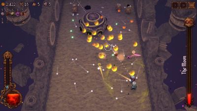 A player fighting the Moon boss in Ball x Pit.