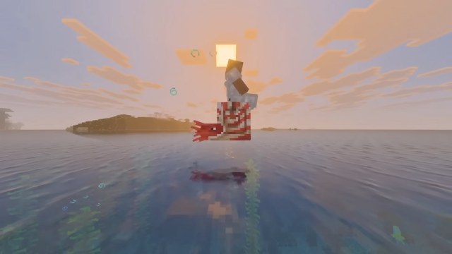 A player riding a Nautilus out of water in Minecraft