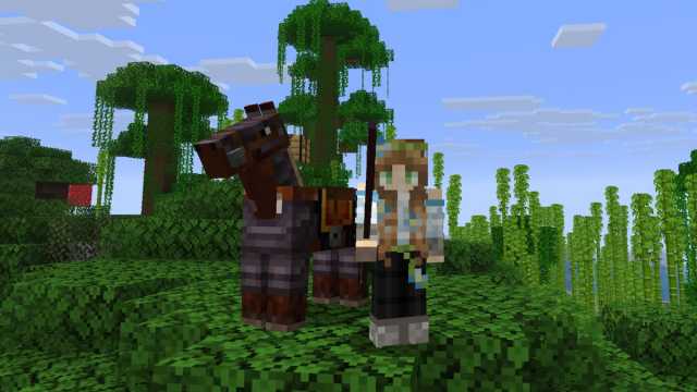 Standing by horse while holding spear minecraft